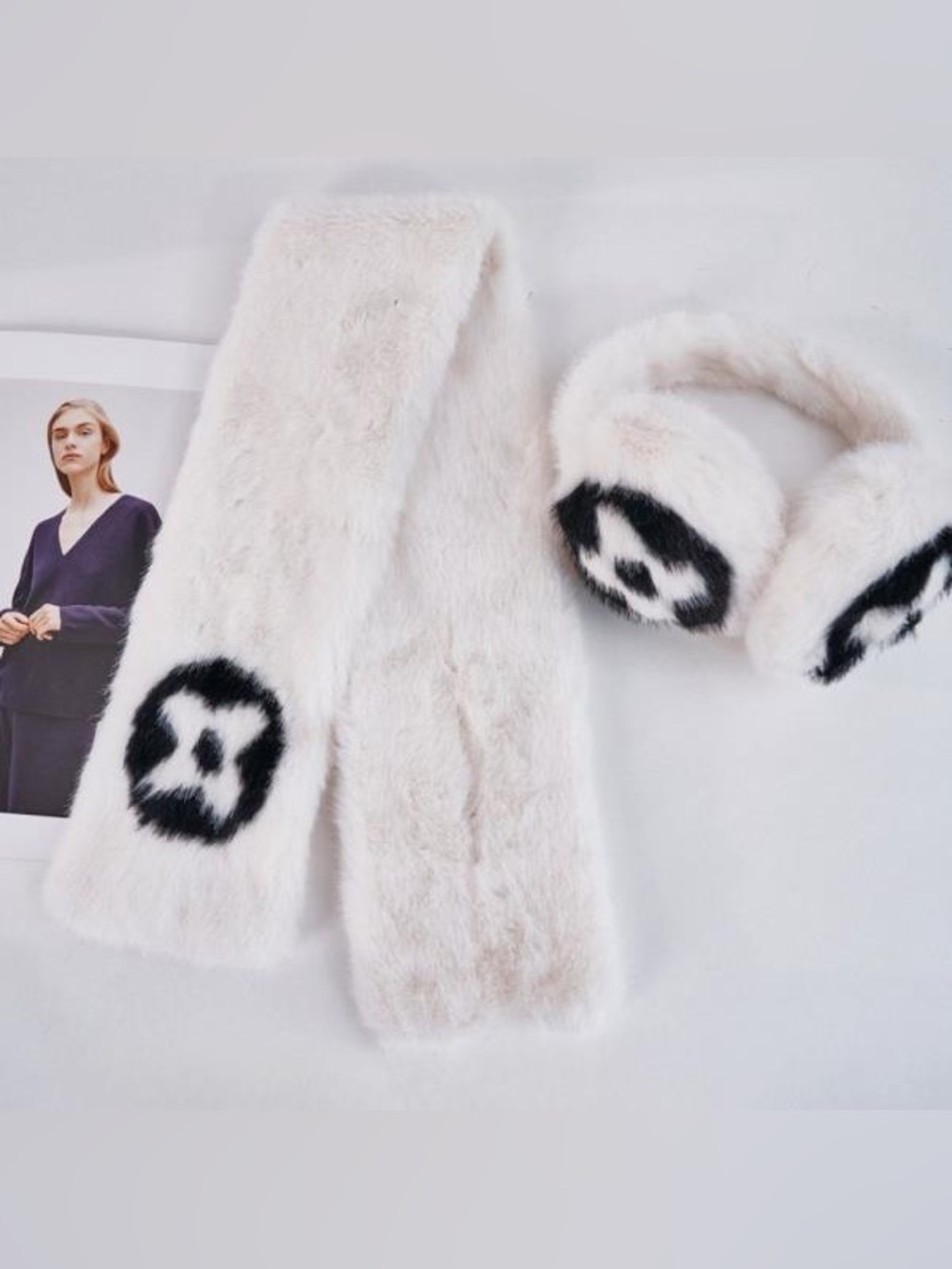 2pcs Faux Fur Ear Muffs and Scarf Set